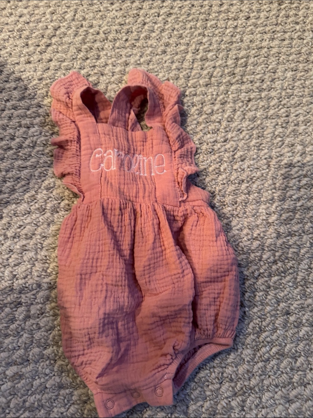 GB girls Pink Ruffled Muslin One-Piece Romper